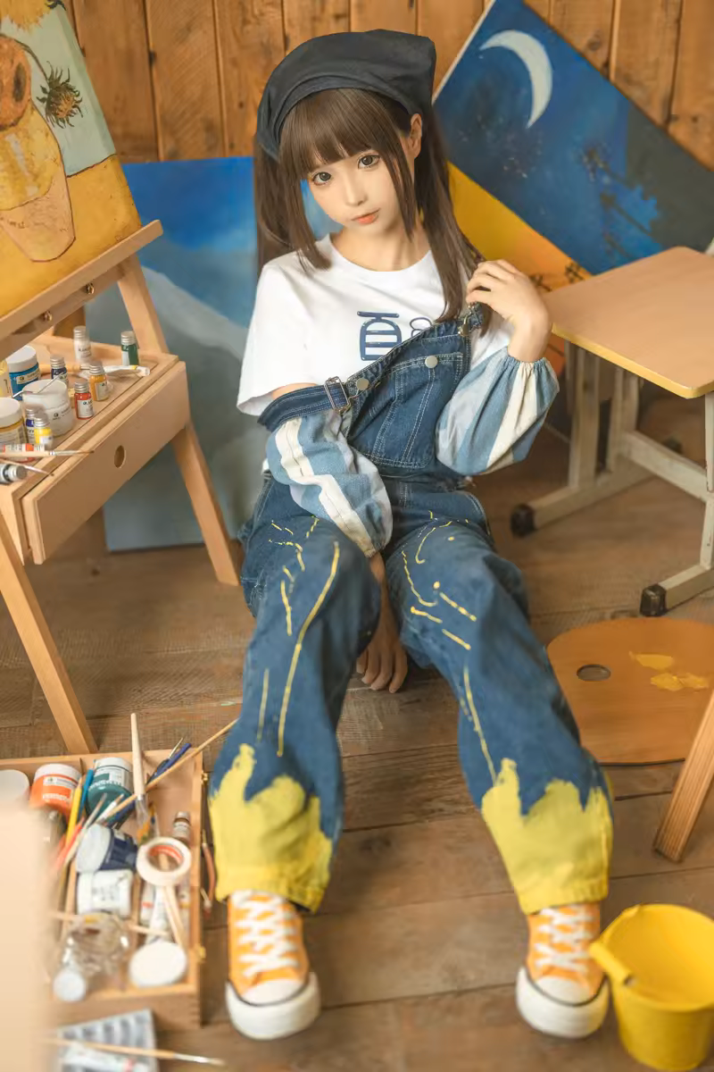 蠢沫沫-NO.182-画室背带裤-110P